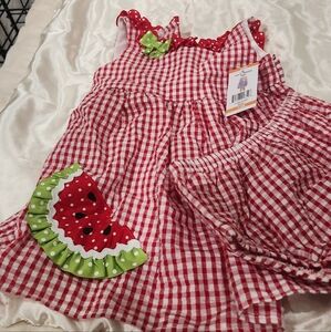 Red Gingham Baby Dress with Watermelon Design